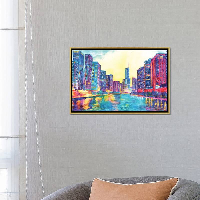 iCanvas "Chicago River" by Maja Wronska Framed Canvas Print