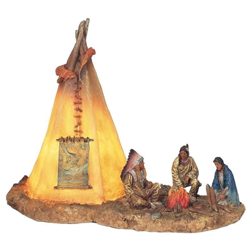 Q-Max 8"W Native Americans with LED Lighting Indian Teepee Tipi Night Light Statue Decoration Figurine
