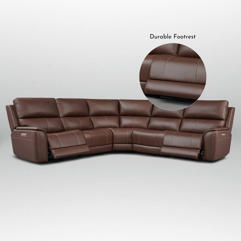 123''W Genuine Leather Power Double Width Sectional Sofa with Zero Gravity, Adjustable Headrest and USB&Type-C Ports