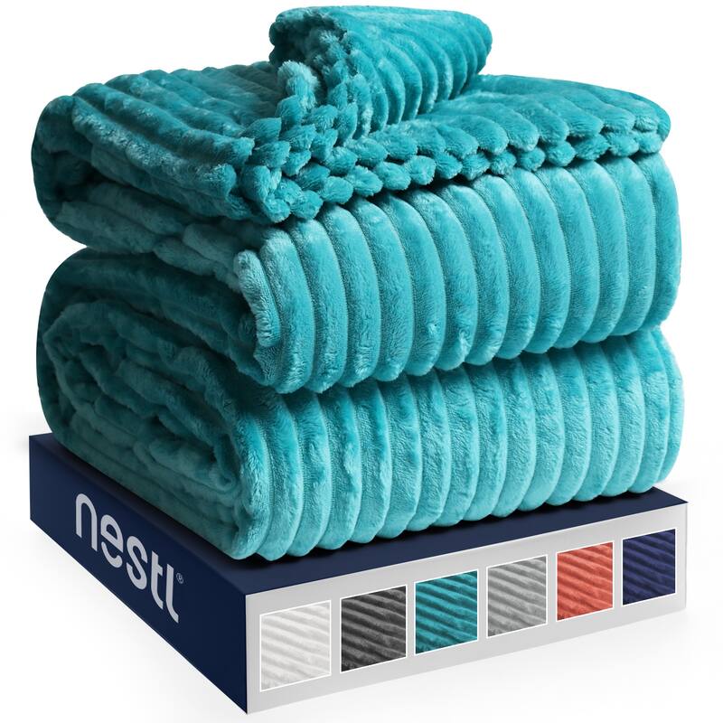 Nestl Cut Plush Fleece Throw Blanket - Lightweight Super Soft Fuzzy Luxury Bed Blanket for Bed - 50 x 60 - Teal