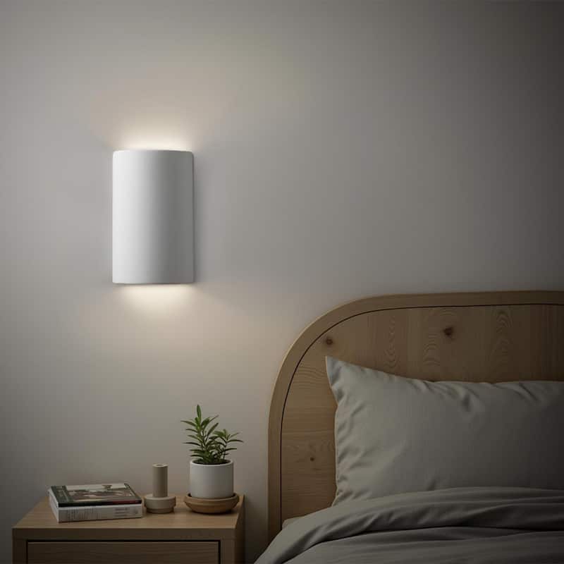 Strick & Bolton Wes Small Cylinder Ceramic Bisque 1-light Wall Sconce