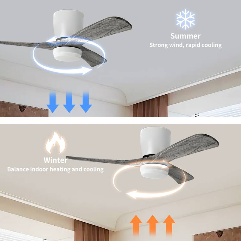 42" Solid Wood Ceiling Fan with Light-Flush Mount, Dc Motor ( Weathered Gray Walnut)