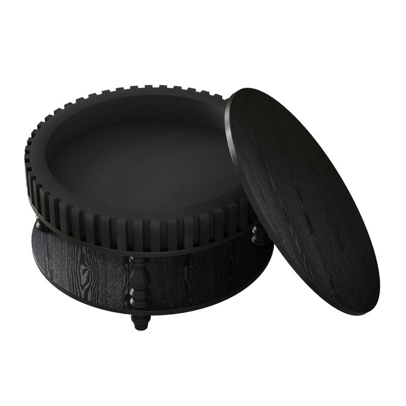 31.5" Farmhouse Round Fluted Coffee Table with Flip-Top Lids and Spacious Hidden Storage