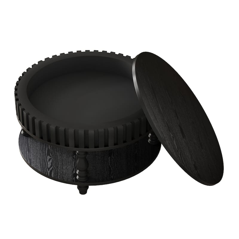 Farmhouse 31.49" Round Coffee Table with Storage and Flip-Top Lids for Rustic Living Room Organization and Style