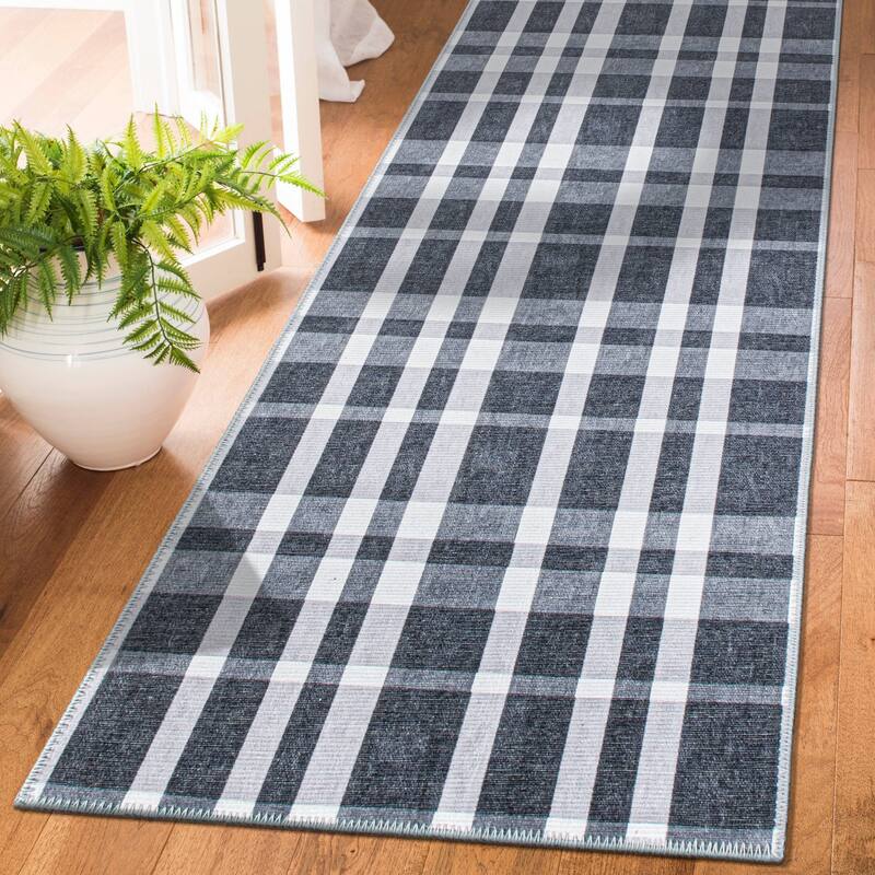 Modern Plaid Machine Washable Area Rug - 2' 6" x 10' - Runner