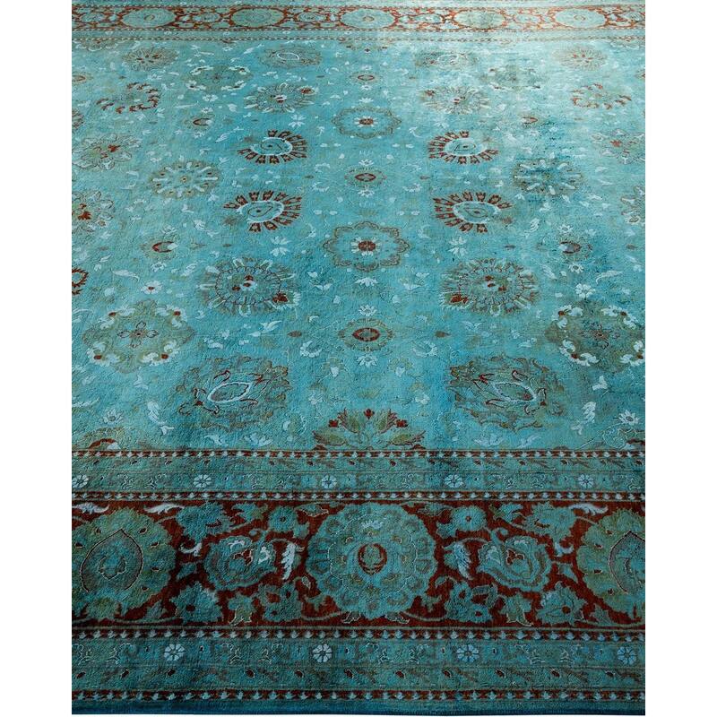 Overton Hand Knotted Wool Vintage Inspired Modern Contemporary Overdyed Blue Area Rug - 9' 2" x 12' 5"