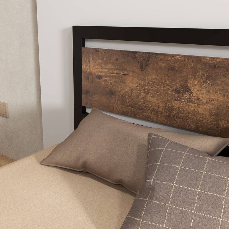 Full Size Metal Platform Bed with Strong Slat Support, Headboard & Footboard
