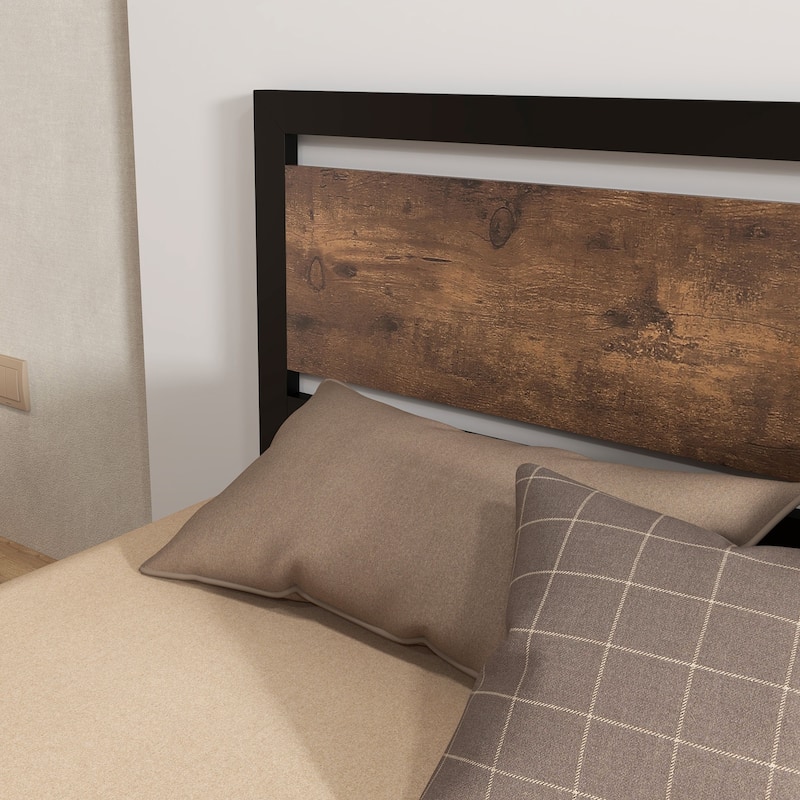 Full Size Metal Platform Bed with Strong Slat Support and Headboard