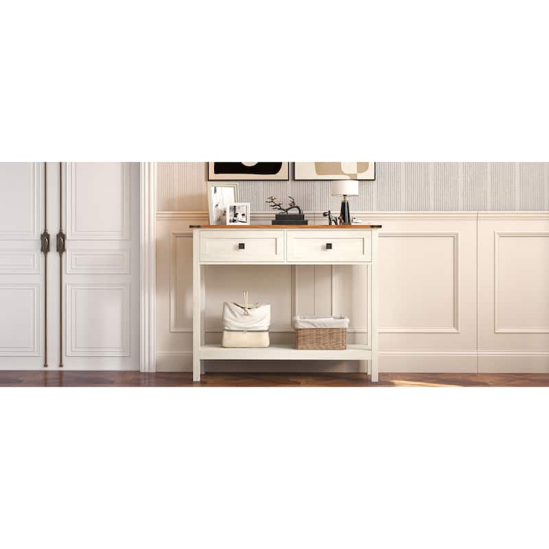 Farmhouse Entryway Console Table with Drawers and Shelf