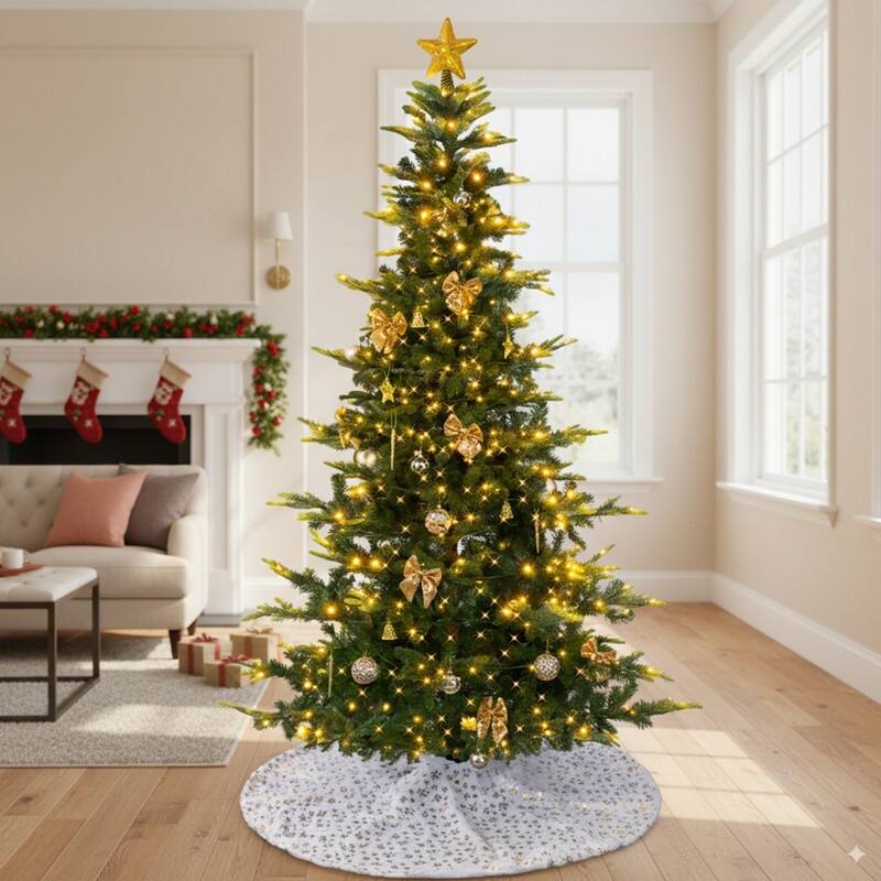 7.5 FT Artificial Christmas Tree with 400 Warm White LED Lights and Gold Ornaments