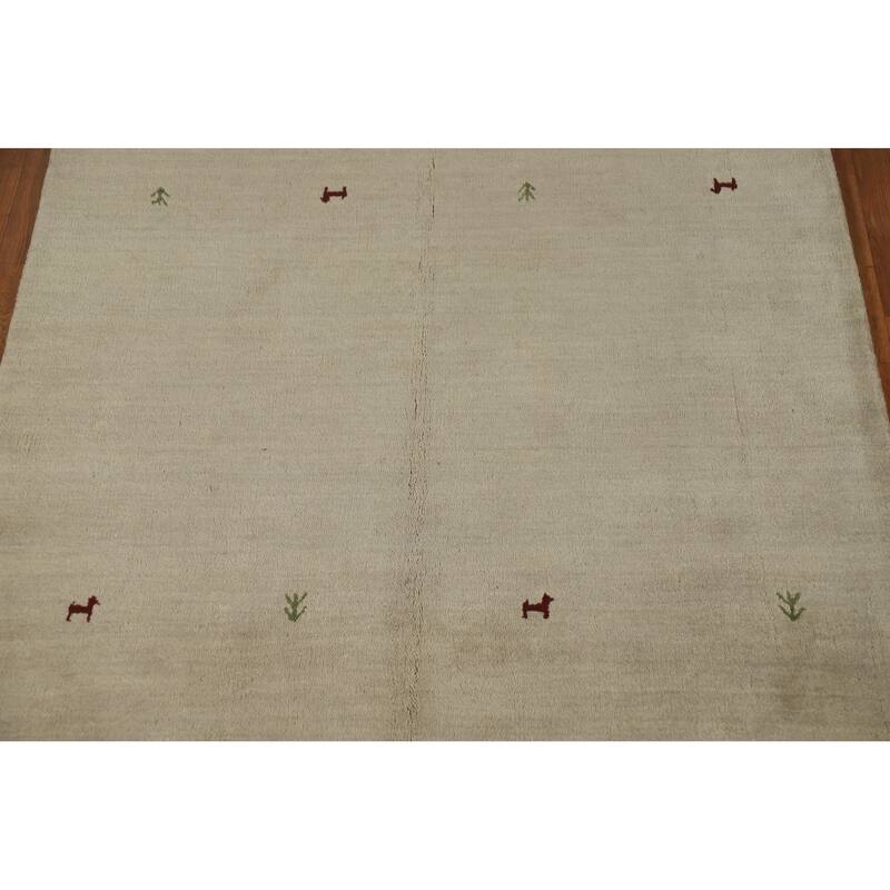 Hand Knotted Oriental 100% Wool Carpet Tribal Animal Pictorial Beige & Ivories Gabbeh Area Rug - 6' 4'' X 4' 7''