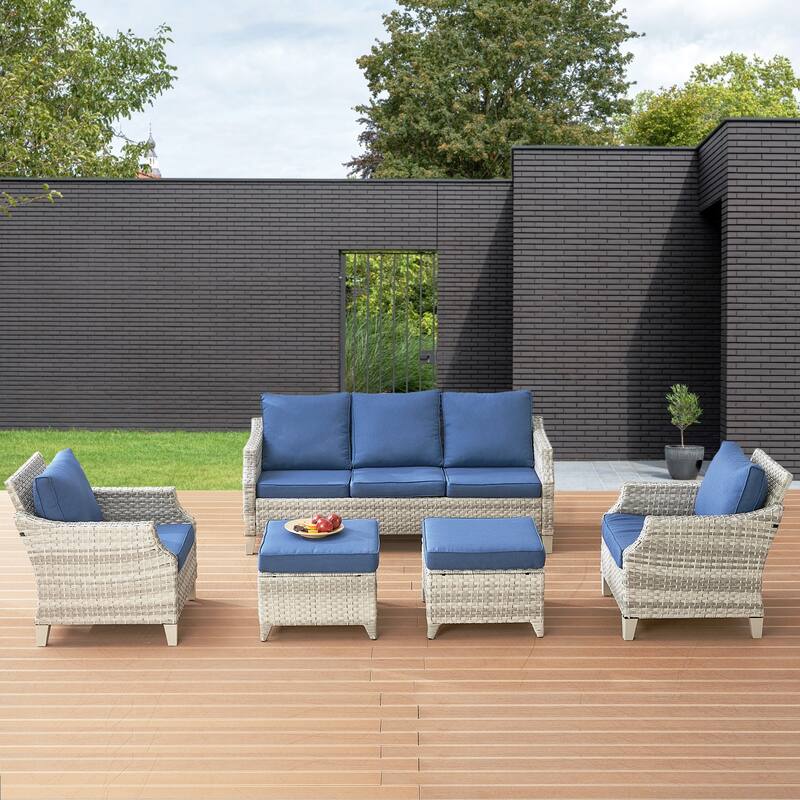 5 Piece Outdoor Patio Sofa Chair Furniture Set - Blue