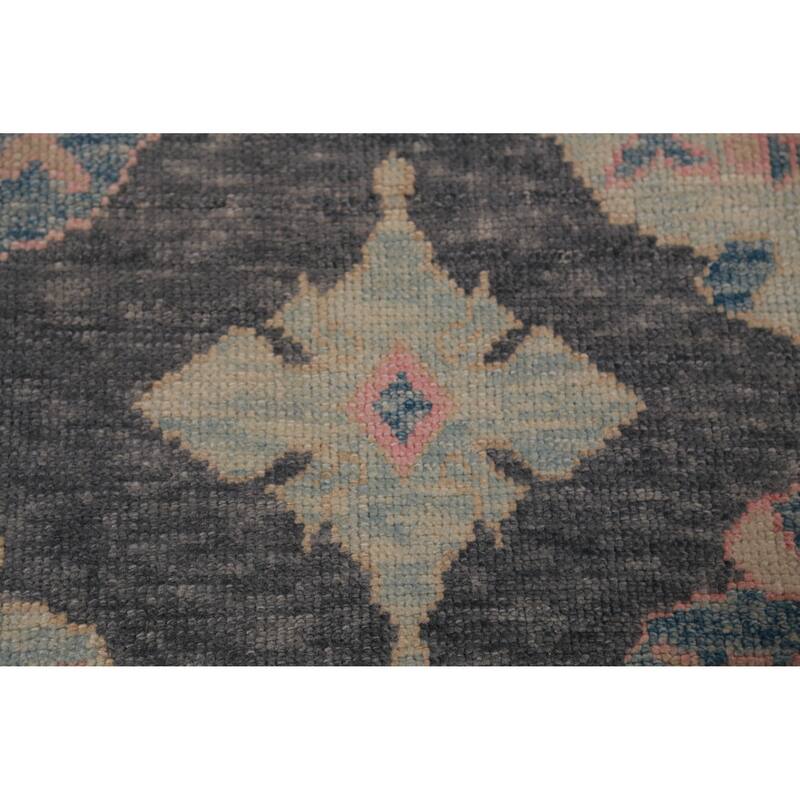 Hand Knotted Oriental 100% Wool Carpet Transitional Geometric Greys & Charcoal Oushak Area Rug - 11' 1'' X 8' 2''