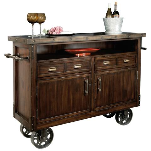 Howard Miller Hardwood Distressed Wheeled Bar Cart Liquor Cabinet