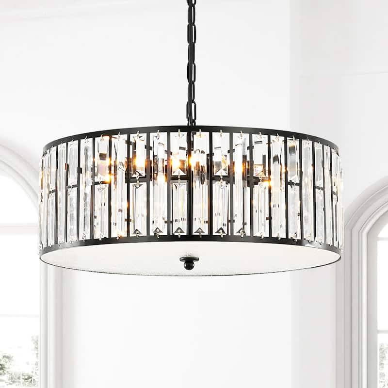 6-Light Modern Industrial Drum Crystal Chandelier for Dining Room/Bedroom - 19.69 in. W x 7.09 in. H
