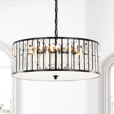 6-Light Modern Industrial Drum Crystal Chandelier for Dining Room/Bedroom - 19.69 in. W x 7.09 in. H