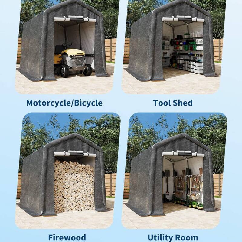 7x10 FT Portable Outdoor Storage Shed, Carport for Motorcycle, Firewood, Garden and Tools - 7X10 Ft
