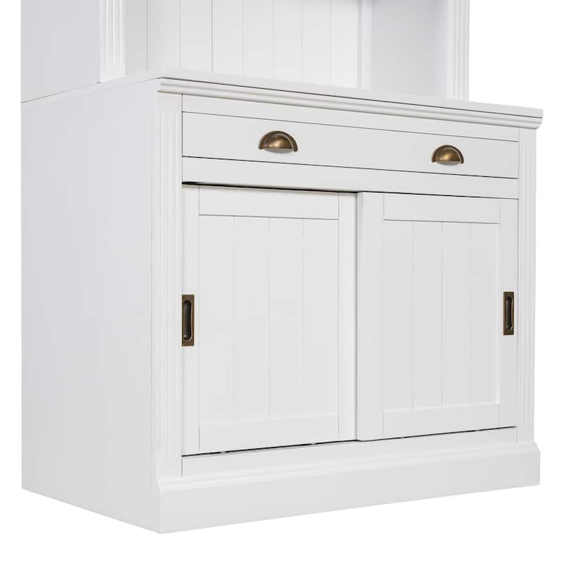 2-Piece Freestanding Bookcase Set, 83.4" Tall Storage Bookshelf with LED Lights, Sliding Doors, Drawer & Open Shelves