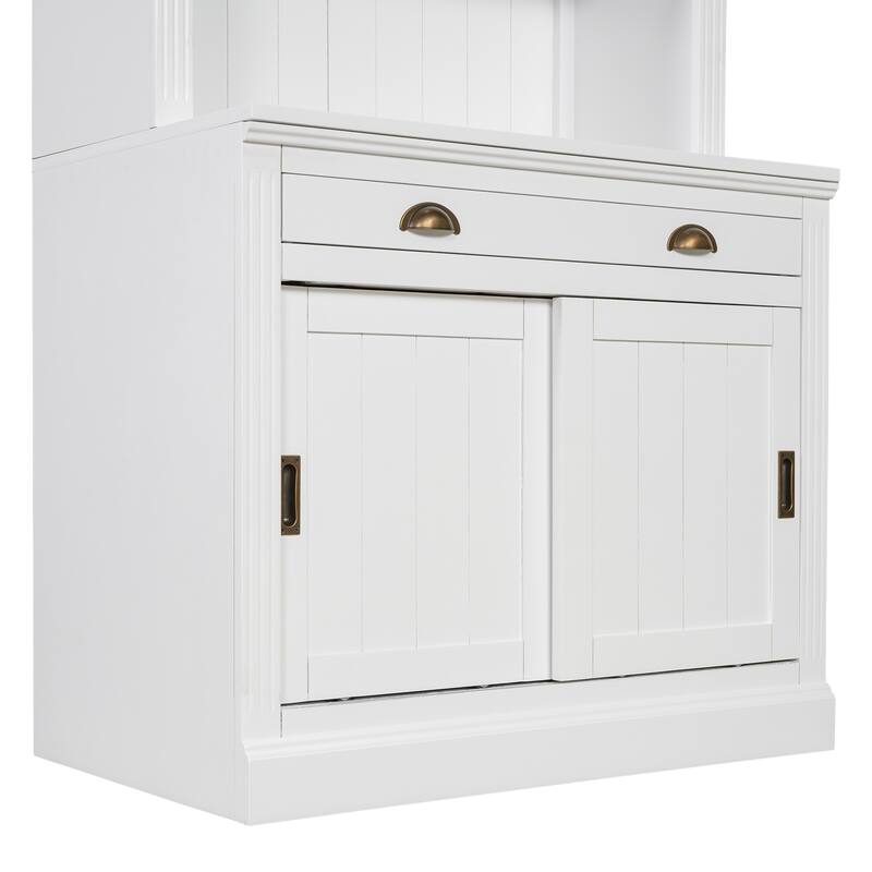 Modern Bookshelf Suite, 83.4" Wood Bookcase with Doors & Drawers, 4-Tier Large Storage Cabinet, Large LED Display Shelf