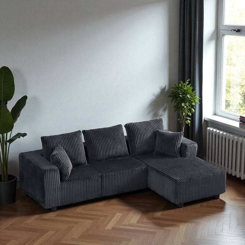 103" Modular Corduroy Sectional Sofa, Deep Seat Cloud Couch, Upholstered 4-Seater Sofa for Living Room, No Assembly Required