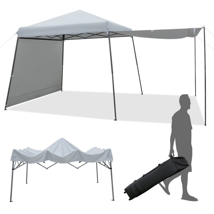 Patio 10x10FT Instant Pop-up Canopy Folding Tent with Sidewalls and Awnings Outdoor-Gray - 118 x 118 x 100.39 inch (L x W x H)