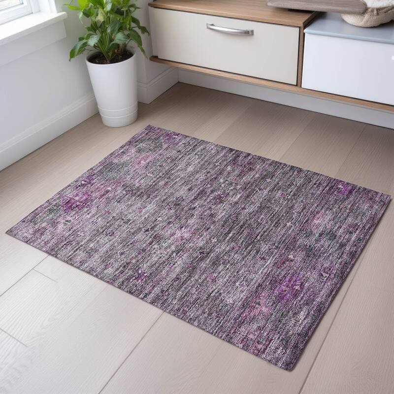 Premium Washable Super Soft Tribal Global Mayfield Rug - Purple - 1'8" x 2'6"