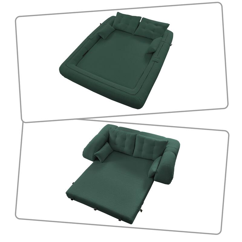 Modern style convenient frame-less convertible sofa bed with cushions and lumbar pillows, high resilience foam padding
