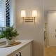 preview thumbnail 5 of 15, Barr Mid-Century Modern Gold Bathroom Vanity Light Dimmable Fabric Wall Sconces