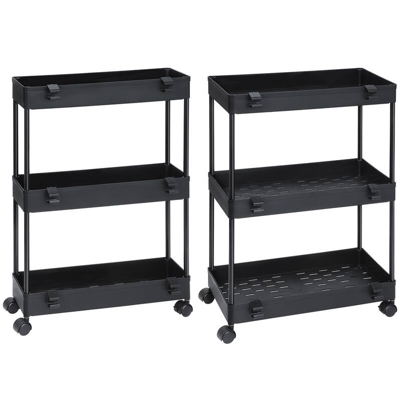 2 Pack Slim Storage Cart with Wheels - 3 Tier - Black