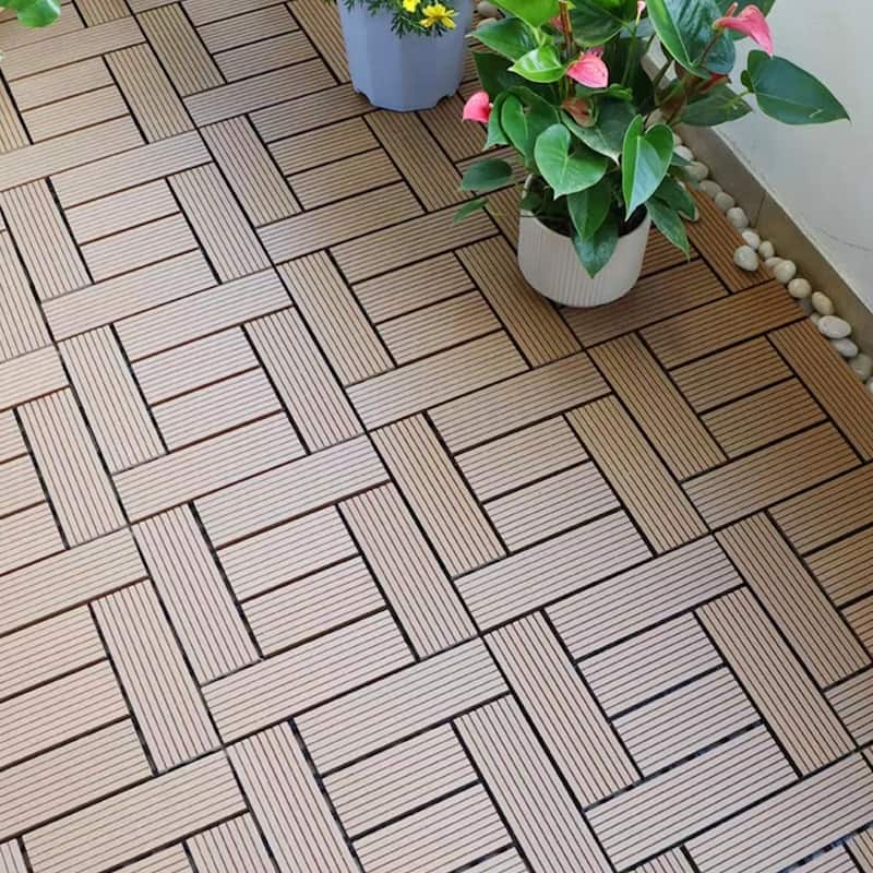 Wood Plastic Composite Deck Tiles Set of 20pcs, Composite Decking Resist Rust, Patio Flooring Outdoor Waterproof,12x12in