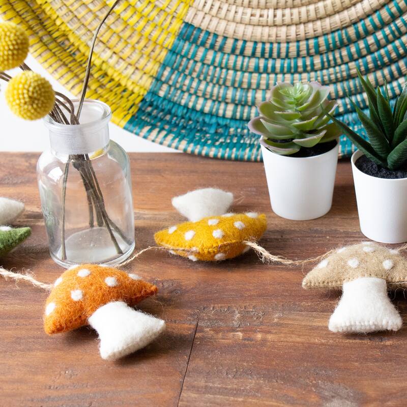 Handmade Mushroom Harvest Handmade Felt Garland for Wall or Tabletop