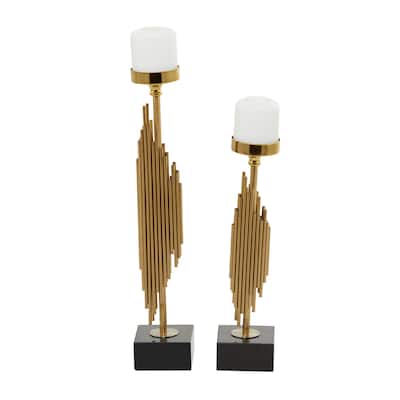 Stainless Steel Metal Vertical Pipe Stand Candle Holder - Set of 2 Gold - Roche River Decor - 4"W x 4"L x 21"H