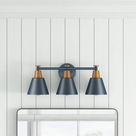 Modern Dark Blue Bathroom Vanity Light with Hammered Metal Shade Finish