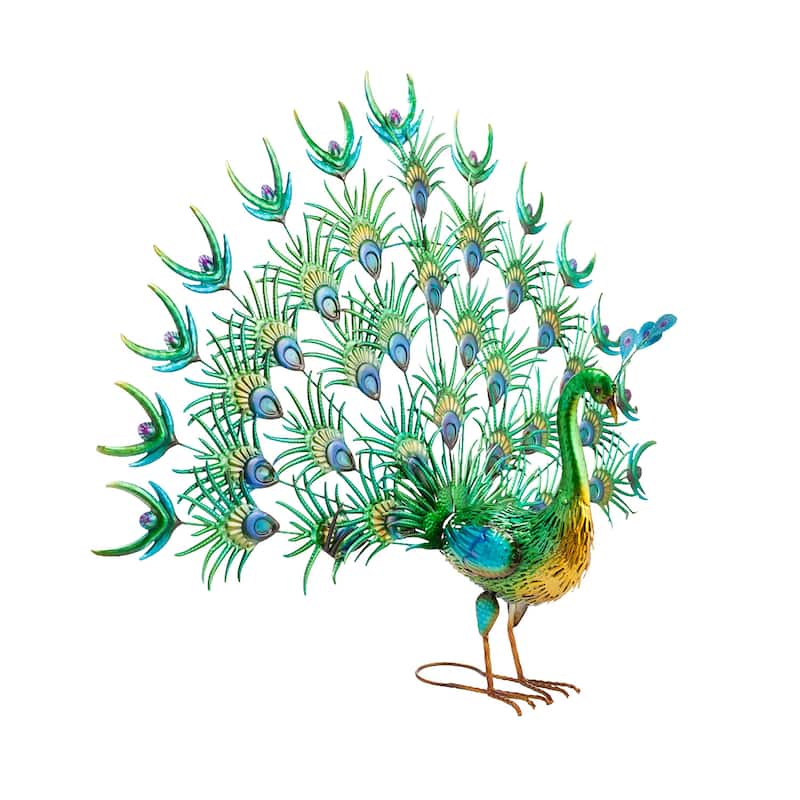 Colorful Metal Indoor/Outdoor Standing Peacock Sculpture