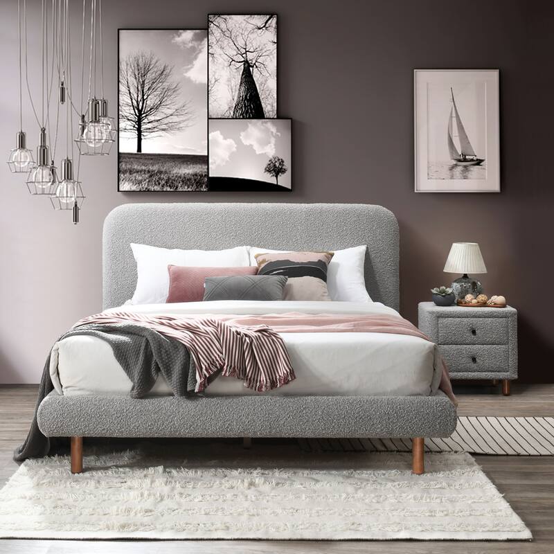 Chic Textured Boucle 2-Drawer Upholstered Nightstand