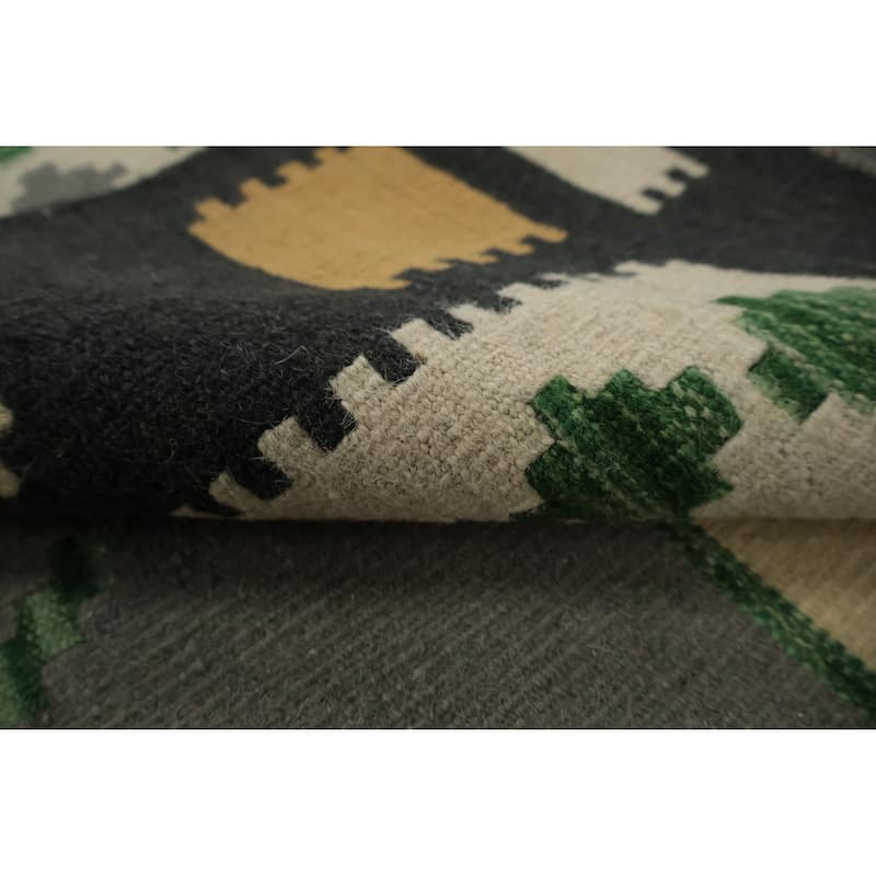 Hand Woven Oriental 100% Wool Carpet Southwestern Modern Greys & Charcoal Kilim Area Rug - 11' 5'' X 8' 4''