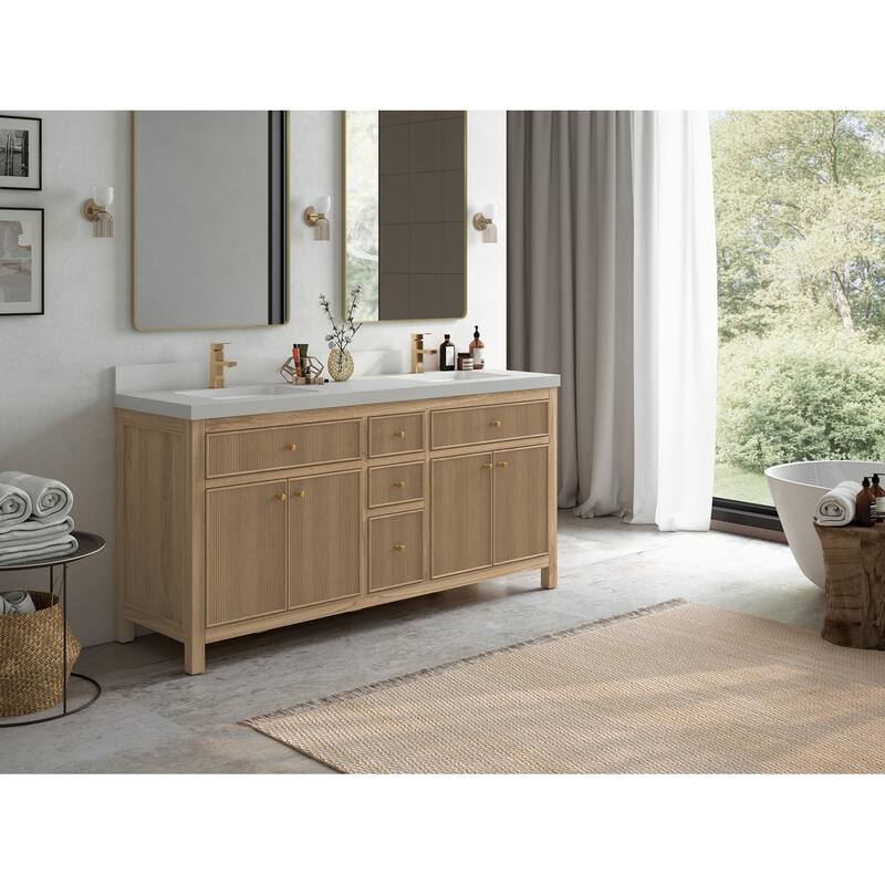 Willow Collections 72 in. W x 22 in. D Sonoma Teak Double Sink Bathroom Vanity with Countertop