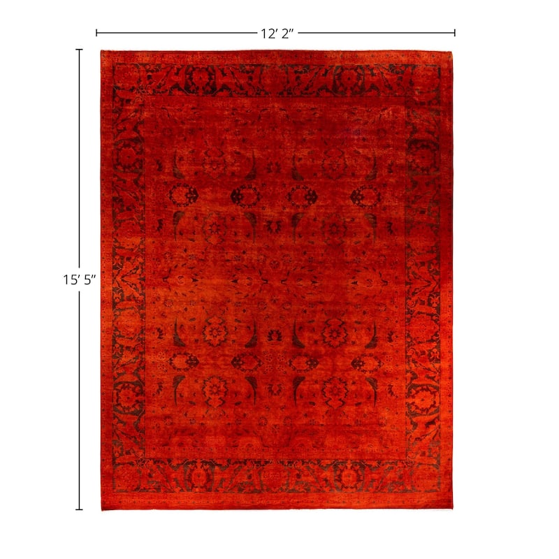 Overdyed, One-of-a-Kind Hand-Knotted Area Rug - Orange - 12' 2" x 15' 5"