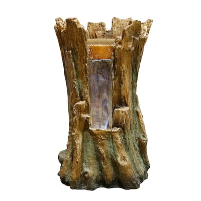 Tree Trunk Fountain with Cool White LED Lights