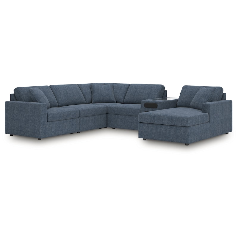 Signature Design by Ashley Modmax 6-Piece Sectional with Audio System and Chaise - 125" W x 107" D x 36" H - Blue - Left Facing