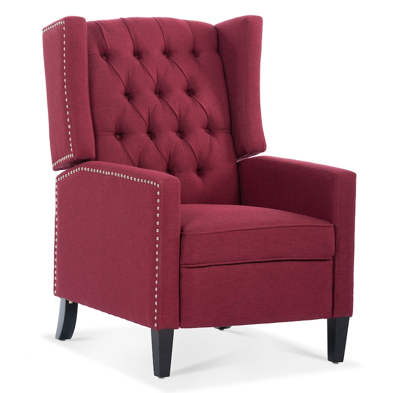 GDFStudio - Fabric Wingback Manual Recliner Chair with Wood Frame