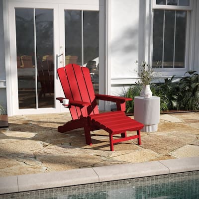 All-Weather Adirondack Chair with Pullout Ottoman & Cupholder