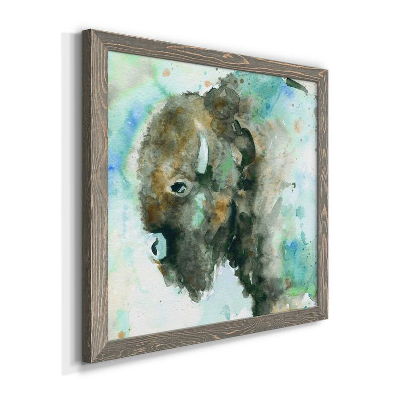 Buffalo On Blue-Premium Framed Canvas - Ready to Hang