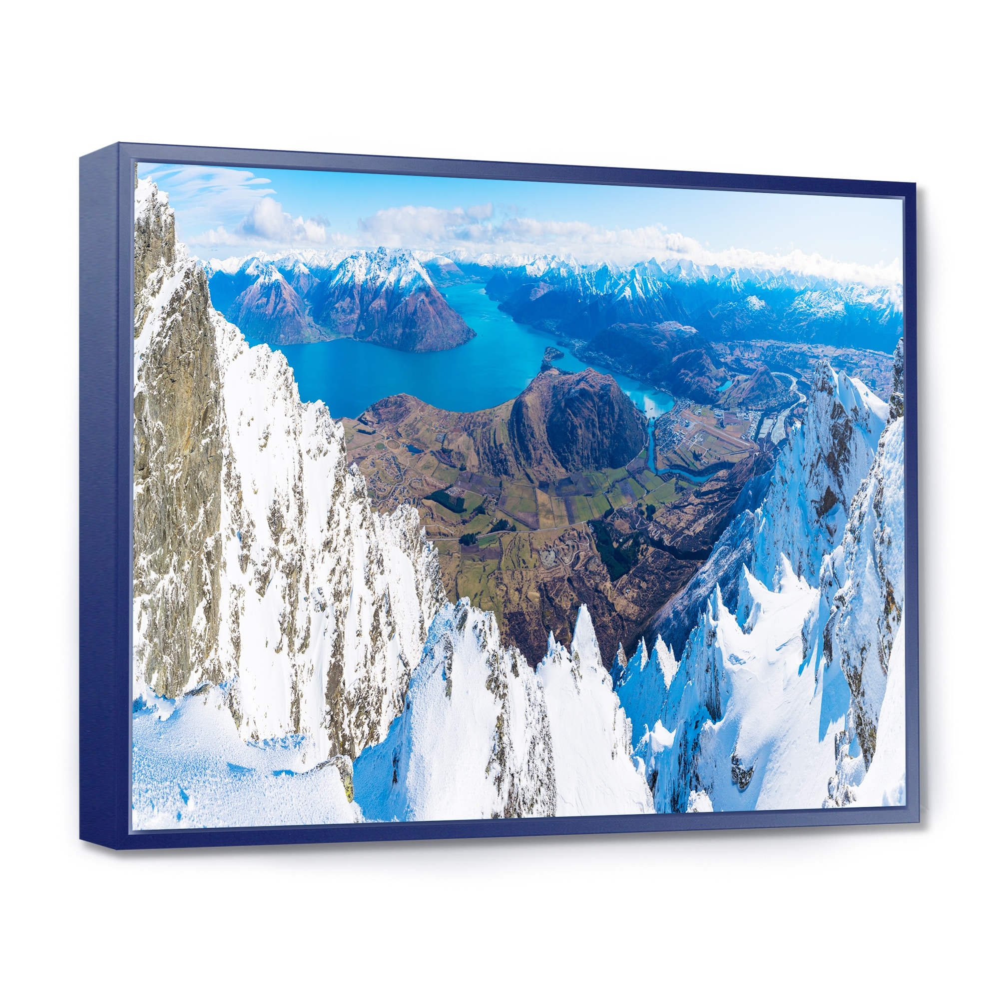  Design Art Designart Wave with Whitecaps on Lake Baikal  Seashore Framed Canvas Art Print 32 in. wide x 16 in. high Blue