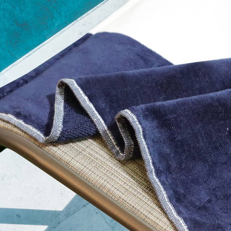 100% Cotton Cabana‑Stripe Lounge Chair Cover Terry Towel with Fitted Pocket & Back Flap Set of 2