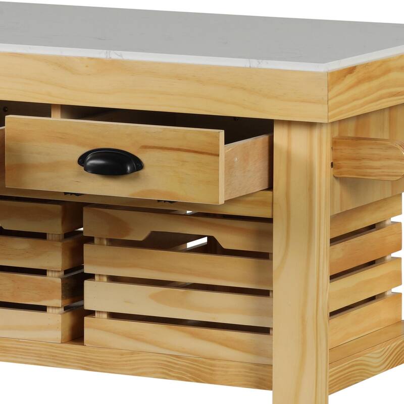 Laurie Natural 3-Drawer Kitchen Island