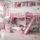 preview thumbnail 1 of 38, Full-Over-Full Castle Style Bunk Bed with 2 Drawers 3 Shelves and Slide Pink