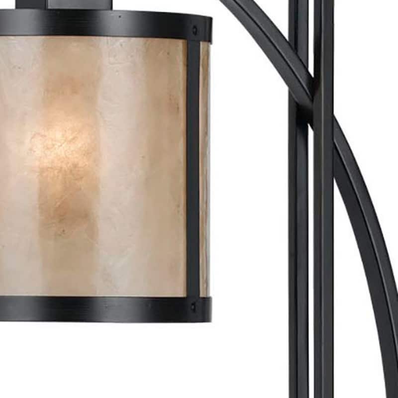 Black Metal Lantern Table Lamp 26 Inch with White Drum Shade and Mica - 13" x 7" x 26"