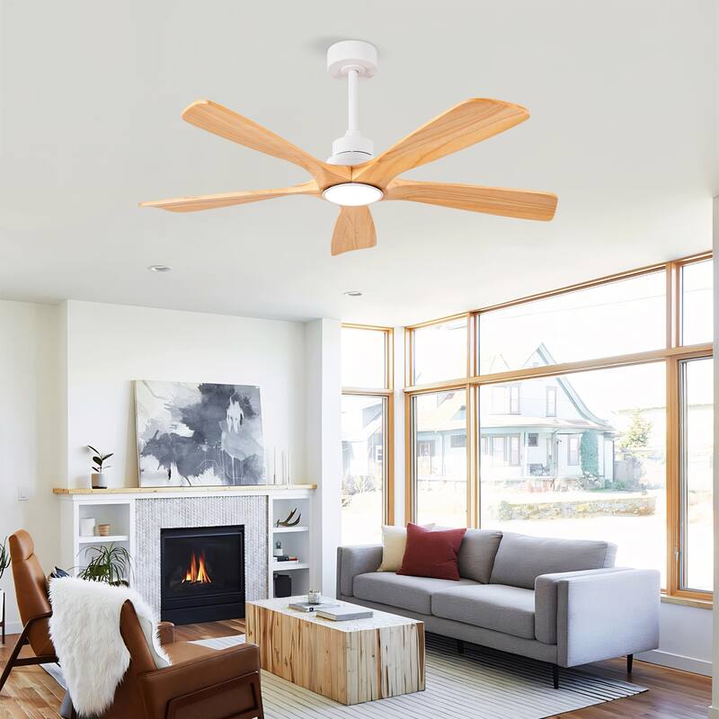 52 Inch Indoor Ceiling Fans With Lights and Remote Control, Dimmable LED, 5 Solid Wood Blades,Reversible DC Motor