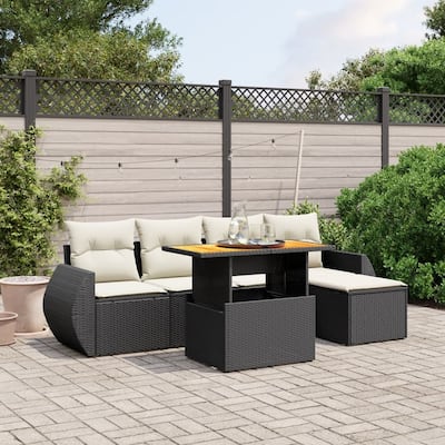 vidaXL Patio Sofa Set with Cushions Outdoor Furniture 6 Piece Poly Rattan - 21.7 x 24.4 x 27.2